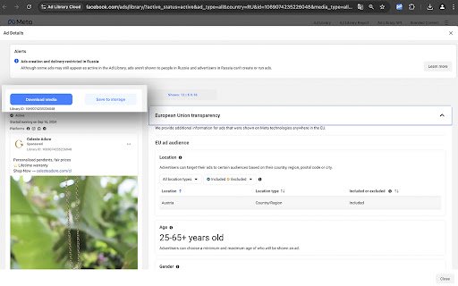 Ad Library Cloud  from Chrome web store to be run with OffiDocs Chromium online