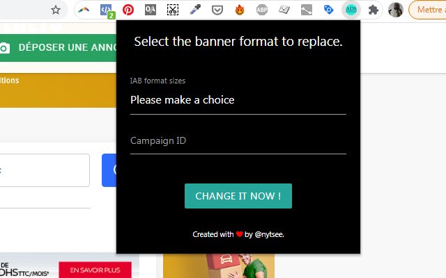 AdsChanger  from Chrome web store to be run with OffiDocs Chromium online