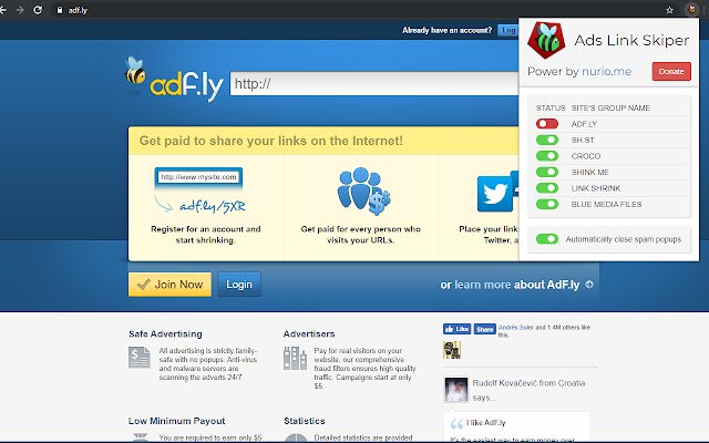 Ads Link Skipper mula sa Chrome web store na tatakbo sa OffiDocs Chromium online