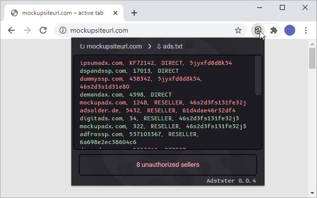 Adstxter – Penguji Penjual Ads.txt daripada kedai web Chrome untuk dijalankan dengan OffiDocs Chromium dalam talian