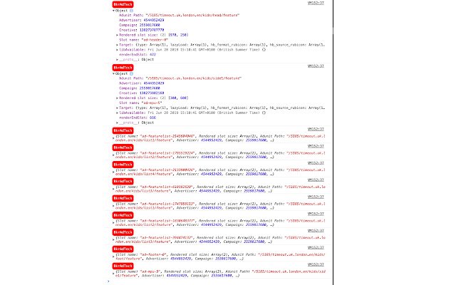 AdTech Debuggers  from Chrome web store to be run with OffiDocs Chromium online