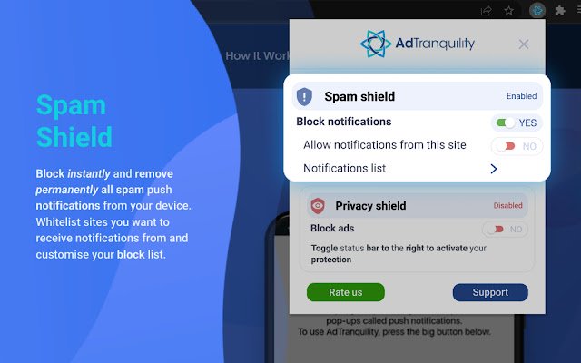 Perlindungan Spam AdTranquility dari toko web Chrome untuk dijalankan dengan Chromium OffiDocs online