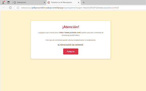 Advertencia de Navegación Streaming  from Chrome web store to be run with OffiDocs Chromium online