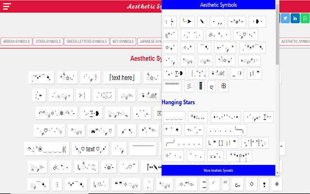 Simbol estetika {salin dan tempel} dari toko web Chrome untuk dijalankan dengan Chromium OffiDocs online