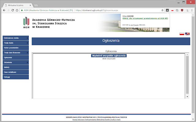 AGH Wirtualny Dziekanat daripada kedai web Chrome akan dijalankan dengan OffiDocs Chromium dalam talian