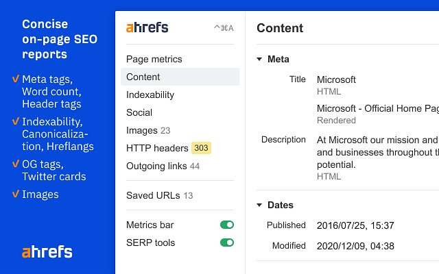 ക്രോം വെബ് സ്റ്റോറിൽ നിന്നുള്ള Ahrefs SEO ടൂൾബാർ OffiDocs Chromium ഓൺലൈനിൽ പ്രവർത്തിക്കും