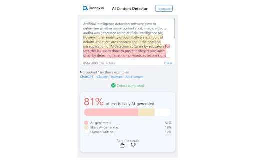 AI Content Detector  from Chrome web store to be run with OffiDocs Chromium online