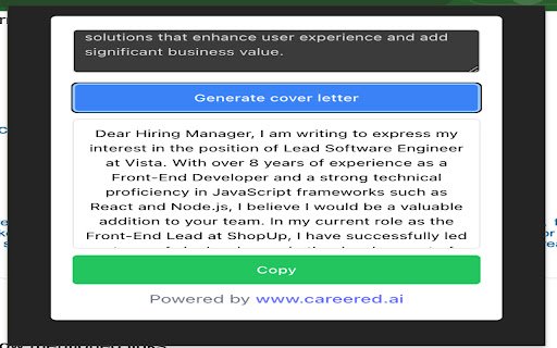 AI Cover letter Generator  from Chrome web store to be run with OffiDocs Chromium online