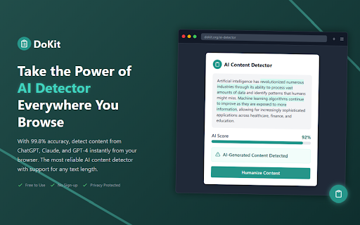 AI Detector Free AI Text Checker  from Chrome web store to be run with OffiDocs Chromium online