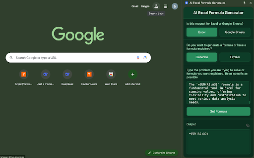 AI Excel Formula Generator  from Chrome web store to be run with OffiDocs Chromium online