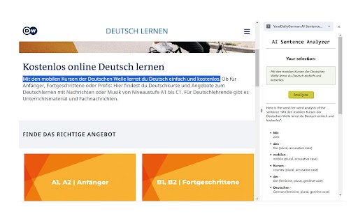 AI Grammar Analyzer By YourDailyGerman  from Chrome web store to be run with OffiDocs Chromium online