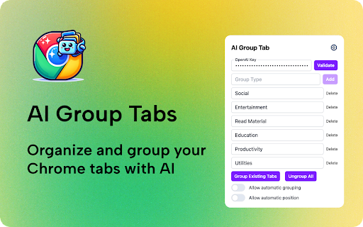 AI Group Tabs  from Chrome web store to be run with OffiDocs Chromium online