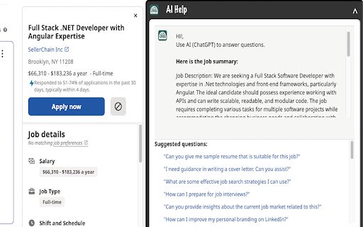 AI Help for Job search  from Chrome web store to be run with OffiDocs Chromium online