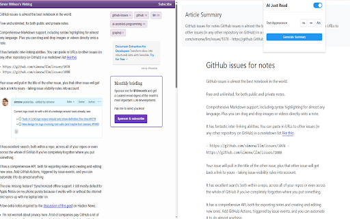 AI Just Read – Smarter Reader Mode with Article Summaries  from Chrome web store to be run with OffiDocs Chromium online