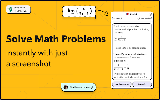 AI Math Problem Solver  from Chrome web store to be run with OffiDocs Chromium online