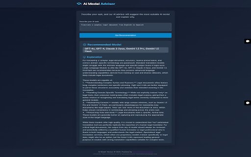 AI Model Advisor  from Chrome web store to be run with OffiDocs Chromium online