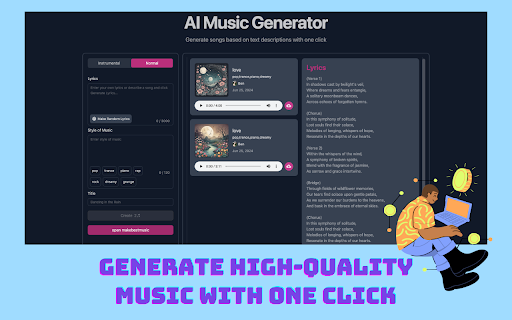AI Music Generator  from Chrome web store to be run with OffiDocs Chromium online