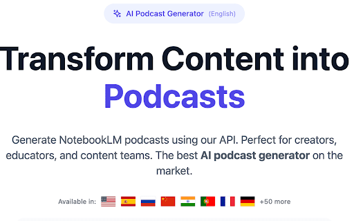 AI Podcast Generator AutoContent API from Chrome web store to be run with OffiDocs Chromium online AI Podcast Generator AutoContent API from Chrome web store to be run with OffiDocs Chromium online