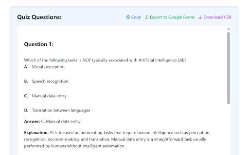 AI Quiz Generator Instant Assessment Quiz Builder  from Chrome web store to be run with OffiDocs Chromium online