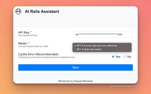 AI Rails Assistant  from Chrome web store to be run with OffiDocs Chromium online