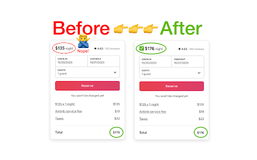 Airbnb Price Corrector: True Per Night Costs  from Chrome web store to be run with OffiDocs Chromium online