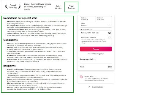 Airbnb Reviews Summary Nomadomia  from Chrome web store to be run with OffiDocs Chromium online