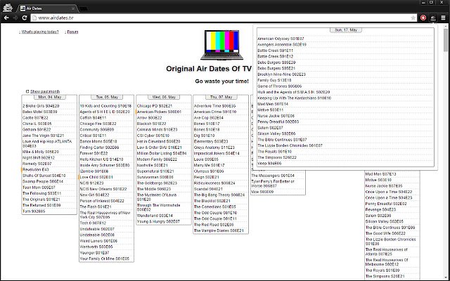 AirDates Extension from Chrome web store to be run with OffiDocs Chromium online AirDates Extension from Chrome web store to be run with OffiDocs Chromium online