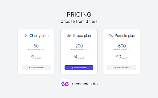 AI recommendations for shopping recommen.do  from Chrome web store to be run with OffiDocs Chromium online