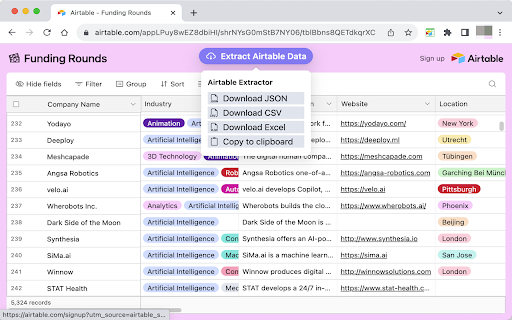 Airtable Extractor  from Chrome web store to be run with OffiDocs Chromium online