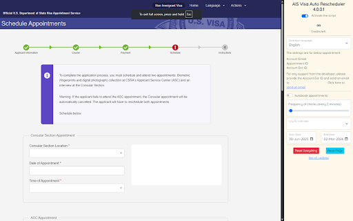 AIS Visa Auto Rescheduler  from Chrome web store to be run with OffiDocs Chromium online