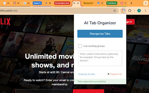 AI Tab Organizer  from Chrome web store to be run with OffiDocs Chromium online
