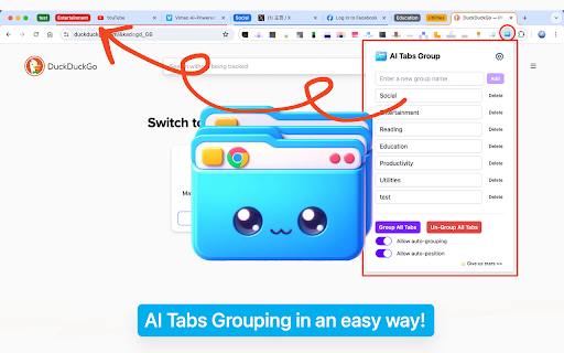 AI Tabs Group  from Chrome web store to be run with OffiDocs Chromium online
