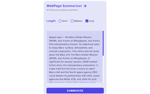 AI Webpage Summarizer  from Chrome web store to be run with OffiDocs Chromium online