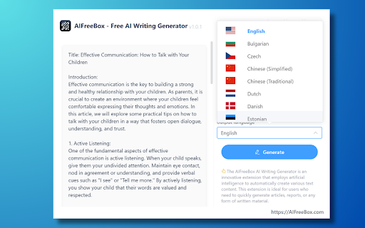 AI Writing Generator: AIFreeBox  from Chrome web store to be run with OffiDocs Chromium online