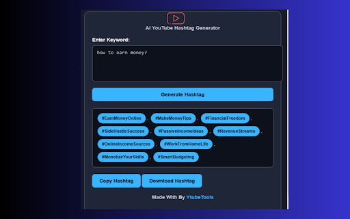 AI YouTube Hashtag Generator  from Chrome web store to be run with OffiDocs Chromium online