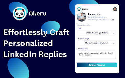 Akeru: Your AI LinkedIn Assistant from Chrome web store to be run with OffiDocs Chromium online Akeru: Your AI LinkedIn Assistant from Chrome web store to be run with OffiDocs Chromium online