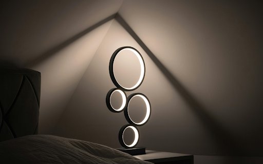A lamp with circles on it in a bedroom  from Chrome web store to be run with OffiDocs Chromium online