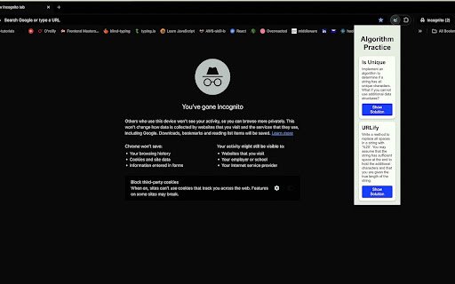 Algorithm Practice Extension  from Chrome web store to be run with OffiDocs Chromium online