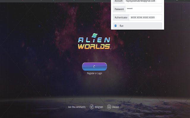 AlienworldBot מחנות האינטרנט של Chrome יופעל עם OffiDocs Chromium באינטרנט