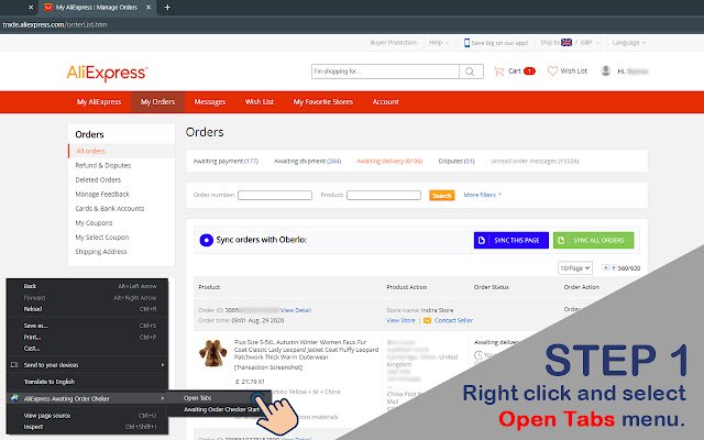 Ali Express Awaiting Delivery Checker  from Chrome web store to be run with OffiDocs Chromium online