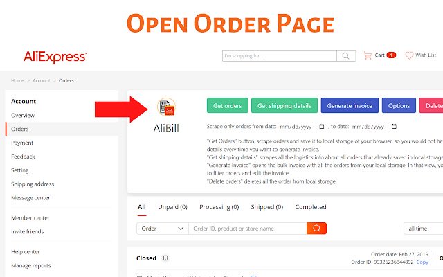 فاتورة مجانية من Aliexpress AliInvoice ™ ️ من متجر Chrome الإلكتروني ليتم تشغيلها باستخدام OffiDocs Chromium عبر الإنترنت