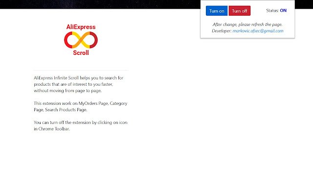 AliExpress Infinite Scroll  from Chrome web store to be run with OffiDocs Chromium online