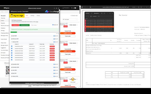 AliExpress Invoice Download  from Chrome web store to be run with OffiDocs Chromium online