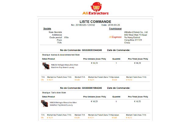AliExpress Order PDF Generator  from Chrome web store to be run with OffiDocs Chromium online