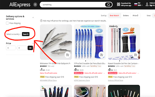 Aliexpress select warehouse  from Chrome web store to be run with OffiDocs Chromium online