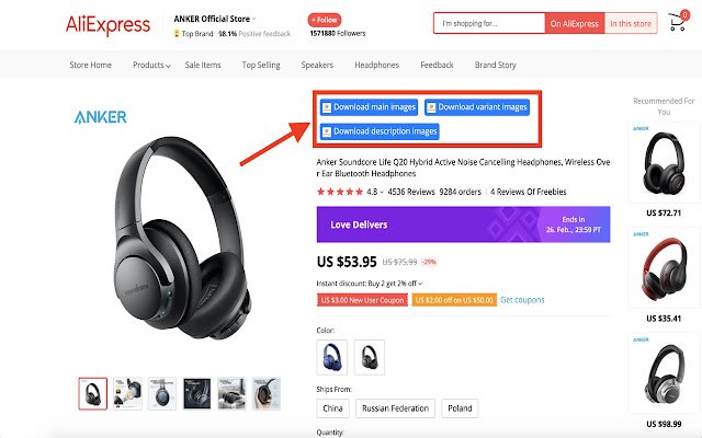 Download de vídeo de imagem AliImage AliExpress da Chrome Web Store para ser executado com OffiDocs Chromium online