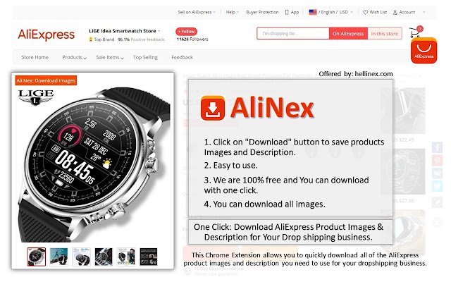 AliNex Aliexpress Images Downloader  from Chrome web store to be run with OffiDocs Chromium online