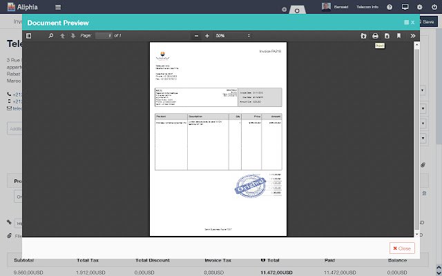Aliphia Invoice  from Chrome web store to be run with OffiDocs Chromium online