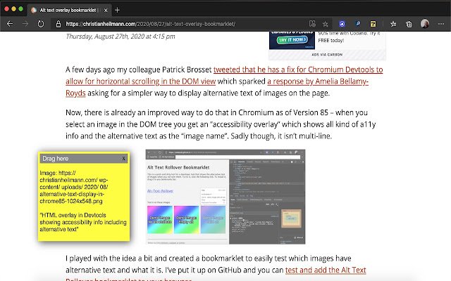 Alt Text Display dal Chrome Web Store da eseguire con OffiDocs Chromium online