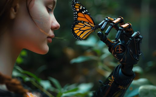 A man with futuristic robot body parts  from Chrome web store to be run with OffiDocs Chromium online